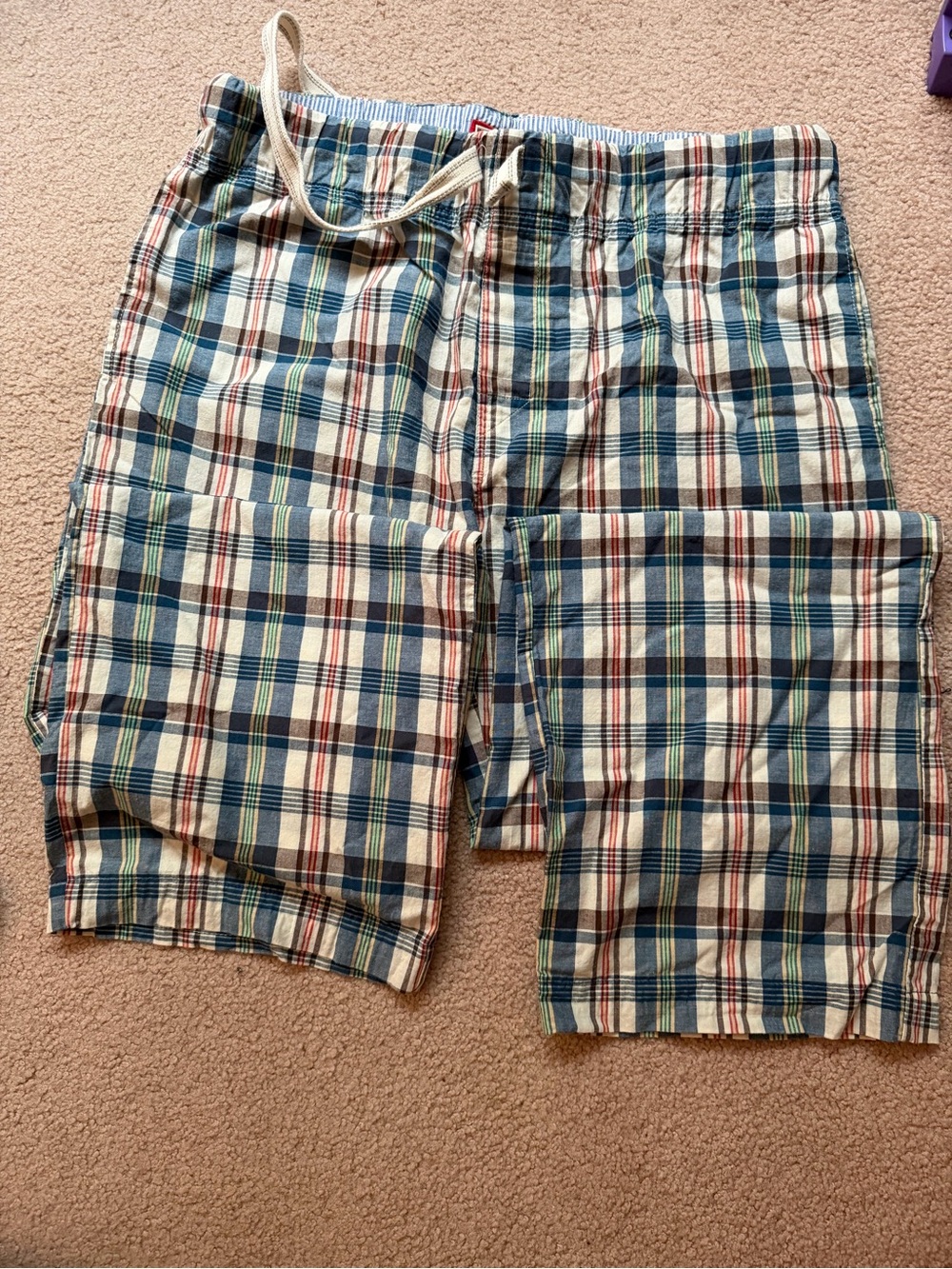 Graphite Dorm Mens Large Plaid Pajama Lounge Pants Cotton Drawstring Blue L EUC